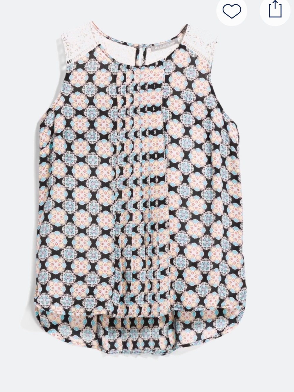 Daniel Rainn Sleeveless Crochet-Detail Top - Black, Light Blue & Peach